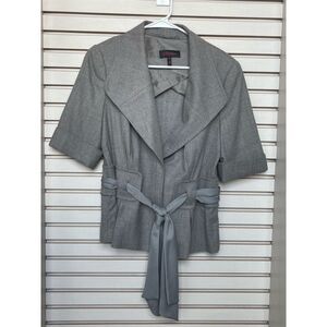 ESCADA Women's Gray Wool V Neck Short Sleeve Belted Blazer Jacket Size 38